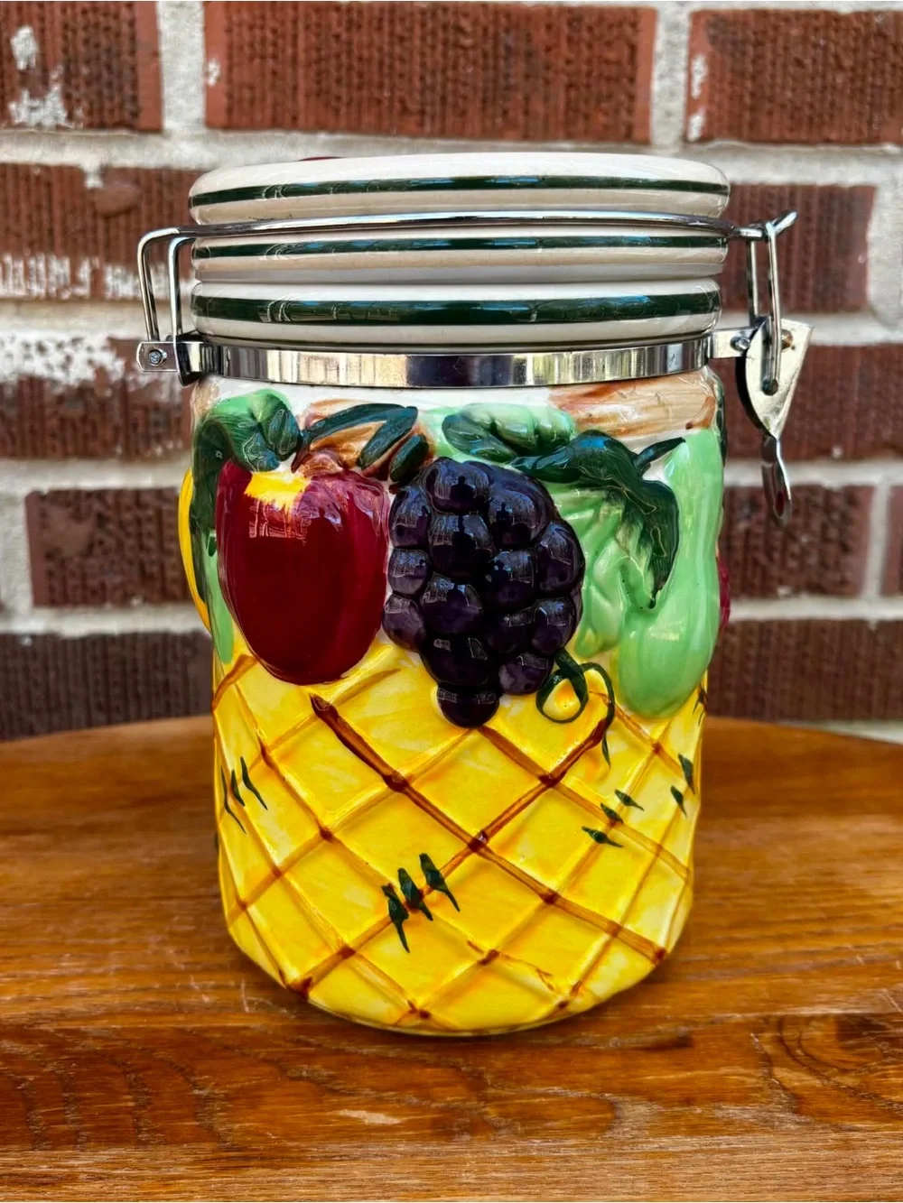 Vintage Fruit Hand painted Ceramic Canister Jar Country Cottage Decor 8 in tall